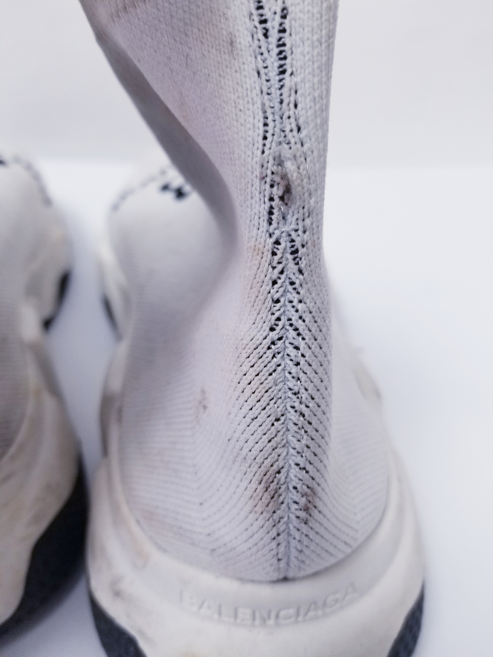 Balenciaga White and Black Logo Stretch-Knit Sock Sneakers - Picture 7 of 10